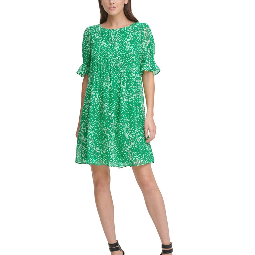 Dkny Pleated Shift Dress (Solid Green) - image 1